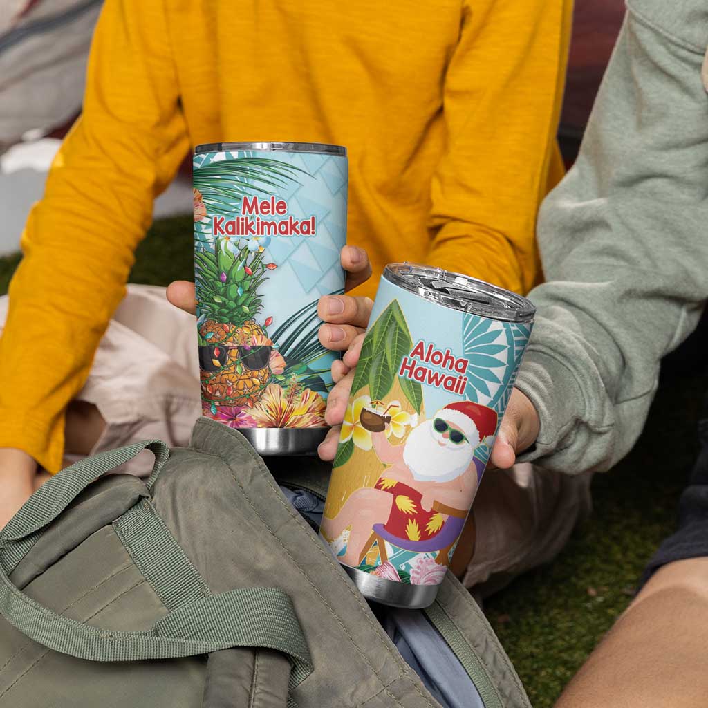 Aloha Hawaii Mele Kalikimaka Tumbler Cup Chilling Santa With Pineapple - Polynesian Pattern