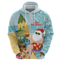 Aloha Hawaii Mele Kalikimaka Zip Hoodie Chilling Santa With Pineapple - Polynesian Pattern