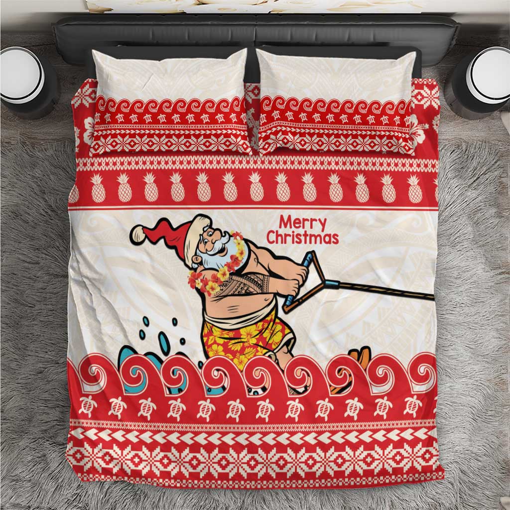 Mele Kalikimaka Hawaii Bedding Set Water-skiing Santa Tropical Vibes