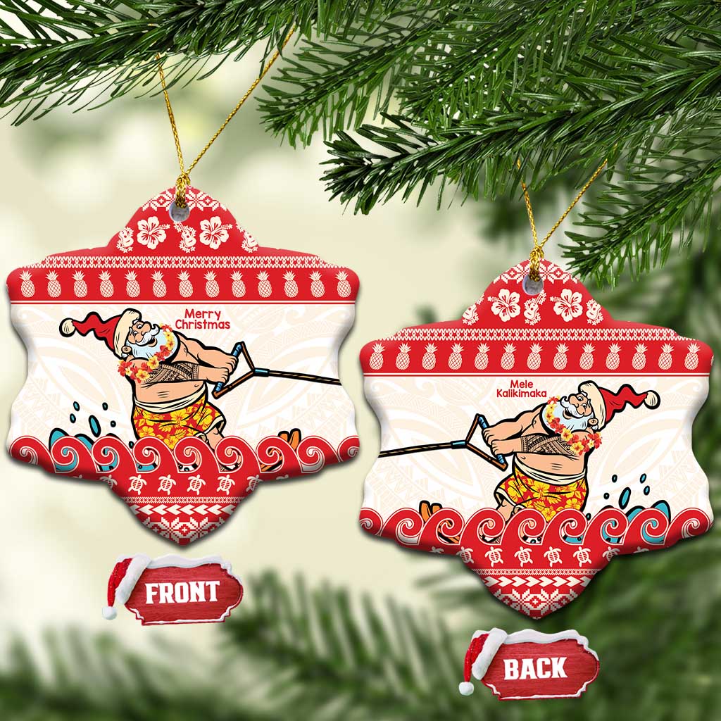 Mele Kalikimaka Hawaii Ceramic Ornament Water-skiing Santa Tropical Vibes