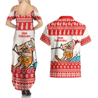Mele Kalikimaka Hawaii Couples Matching Summer Maxi Dress and Hawaiian Shirt Water-skiing Santa Tropical Vibes LT14 - Polynesian Pride