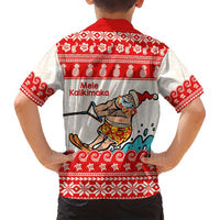 Mele Kalikimaka Hawaii Family Matching Long Sleeve Bodycon Dress and Hawaiian Shirt Water-skiing Santa Tropical Vibes LT14 - Polynesian Pride