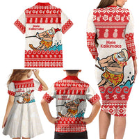 Mele Kalikimaka Hawaii Family Matching Long Sleeve Bodycon Dress and Hawaiian Shirt Water-skiing Santa Tropical Vibes LT14 - Polynesian Pride