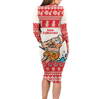 Mele Kalikimaka Hawaii Family Matching Long Sleeve Bodycon Dress and Hawaiian Shirt Water-skiing Santa Tropical Vibes LT14 - Polynesian Pride