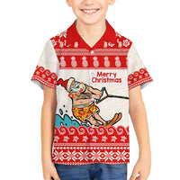 Mele Kalikimaka Hawaii Family Matching Long Sleeve Bodycon Dress and Hawaiian Shirt Water-skiing Santa Tropical Vibes LT14 Son's Shirt Red - Polynesian Pride