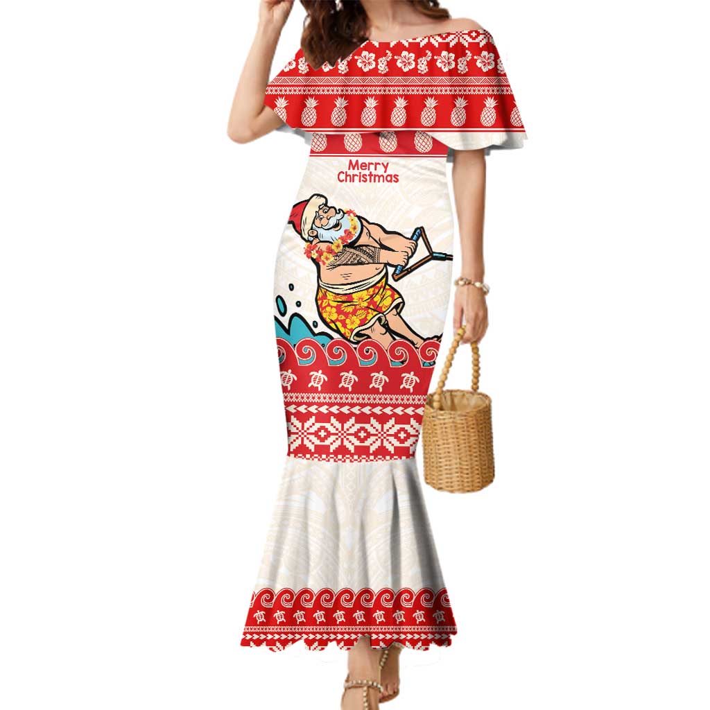 Mele Kalikimaka Hawaii Family Matching Mermaid Dress and Hawaiian Shirt Water-skiing Santa Tropical Vibes