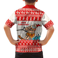 Mele Kalikimaka Hawaii Family Matching Off The Shoulder Long Sleeve Dress and Hawaiian Shirt Water-skiing Santa Tropical Vibes LT14 - Polynesian Pride