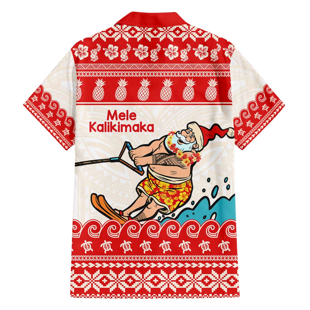 Mele Kalikimaka Hawaii Family Matching Off The Shoulder Long Sleeve Dress and Hawaiian Shirt Water-skiing Santa Tropical Vibes LT14 - Polynesian Pride
