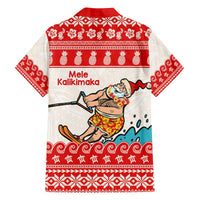 Mele Kalikimaka Hawaii Family Matching Off The Shoulder Long Sleeve Dress and Hawaiian Shirt Water-skiing Santa Tropical Vibes LT14 - Polynesian Pride