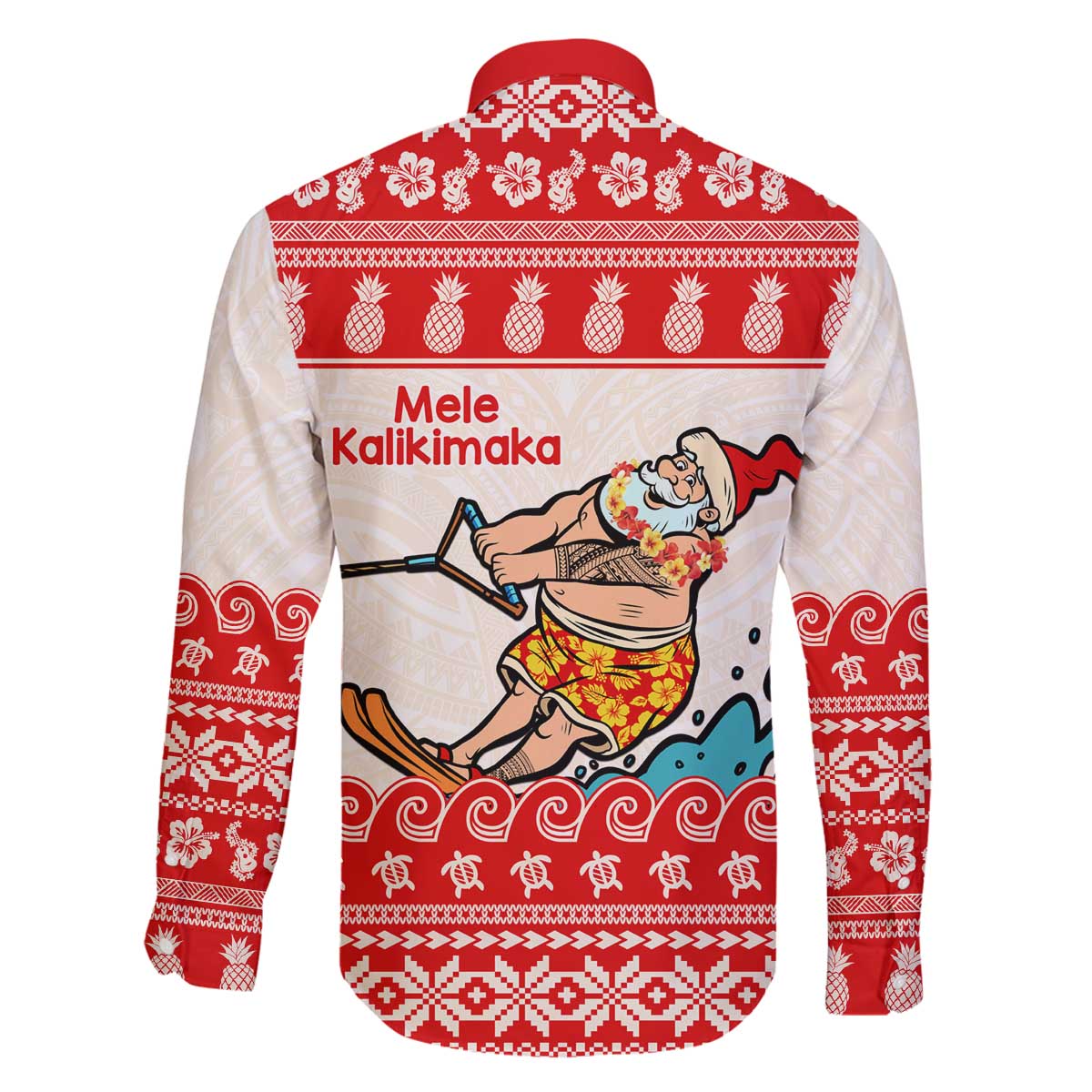 Mele Kalikimaka Hawaii Family Matching Off The Shoulder Long Sleeve Dress and Hawaiian Shirt Water-skiing Santa Tropical Vibes LT14 - Polynesian Pride