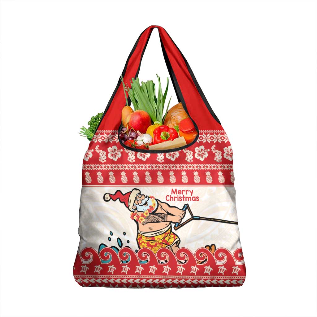 Mele Kalikimaka Hawaii Grocery Bag Water-skiing Santa Tropical Vibes