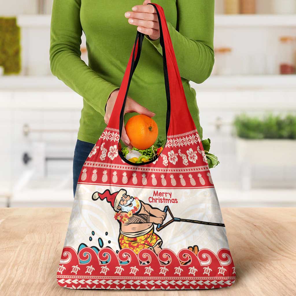 Mele Kalikimaka Hawaii Grocery Bag Water-skiing Santa Tropical Vibes