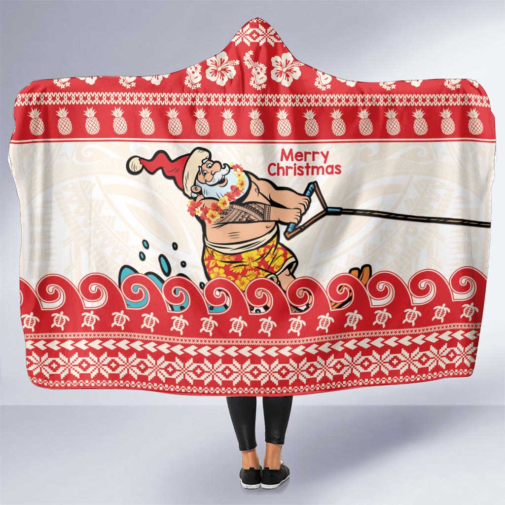 Mele Kalikimaka Hawaii Hooded Blanket Water-skiing Santa Tropical Vibes