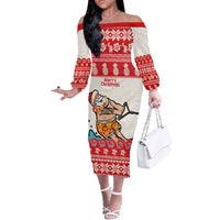 Mele Kalikimaka Hawaii Off The Shoulder Long Sleeve Dress Water-skiing Santa Tropical Vibes