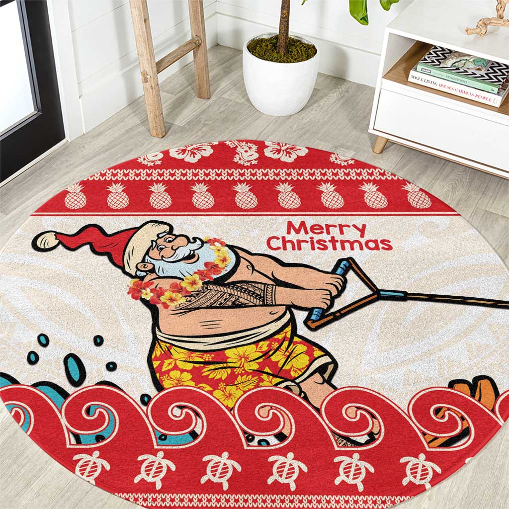 Mele Kalikimaka Hawaii Round Carpet Water-skiing Santa Tropical Vibes