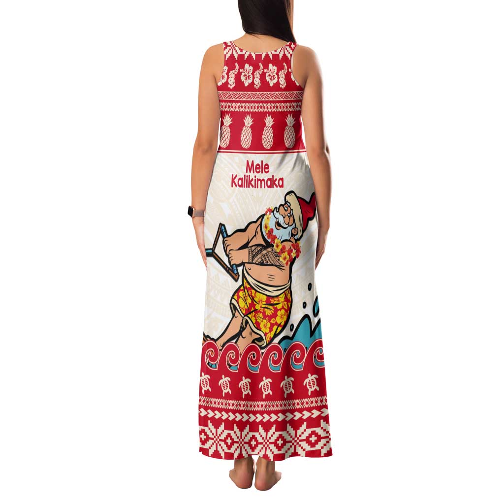 Mele Kalikimaka Hawaii Tank Maxi Dress Water-skiing Santa Tropical Vibes