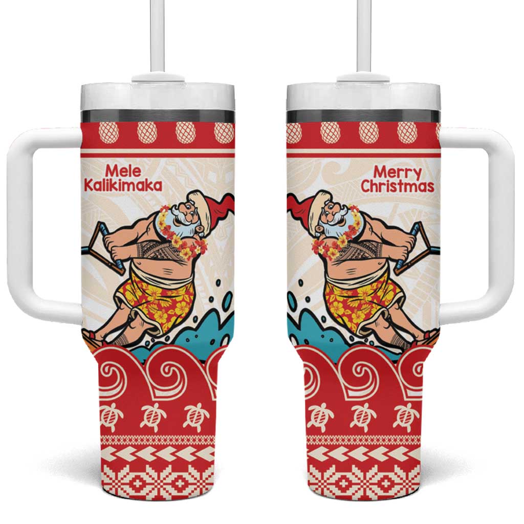 Mele Kalikimaka Hawaii Tumbler With Handle Water-skiing Santa Tropical Vibes