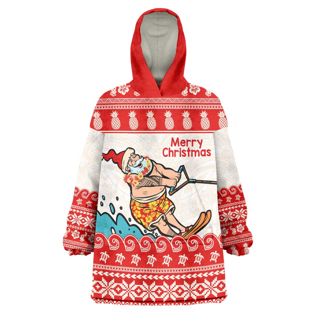 Mele Kalikimaka Hawaii Wearable Blanket Hoodie Water-skiing Santa Tropical Vibes