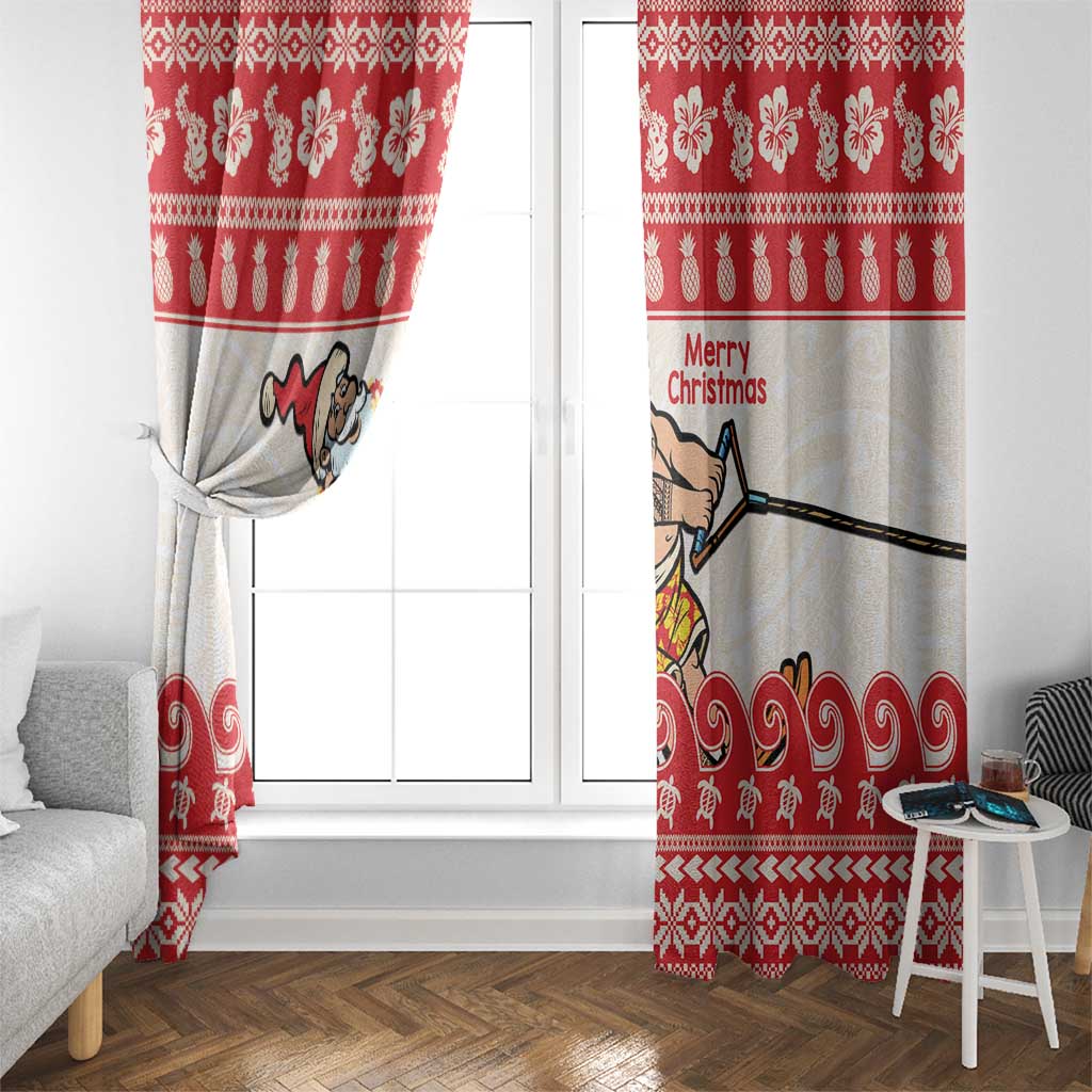 Mele Kalikimaka Hawaii Window Curtain Water-skiing Santa Tropical Vibes