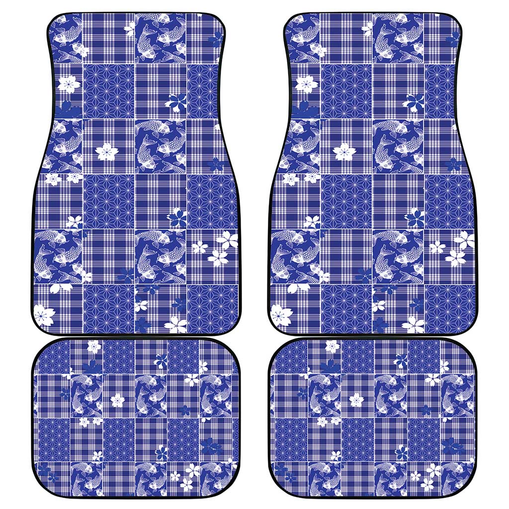 Blue Palaka Japanese Patterns Car Mats Koi Fish Asanoha Sakura Patchwork Stylized - Polynesian Pride