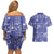 Blue Palaka Japanese Patterns Couples Matching Off Shoulder Short Dress and Hawaiian Shirt Koi Fish Asanoha Sakura Patchwork Stylized - Polynesian Pride