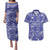 Blue Palaka Japanese Patterns Couples Matching Puletasi and Hawaiian Shirt Koi Fish Asanoha Sakura Patchwork Stylized - Polynesian Pride