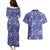 Blue Palaka Japanese Patterns Couples Matching Puletasi and Hawaiian Shirt Koi Fish Asanoha Sakura Patchwork Stylized - Polynesian Pride