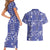 Blue Palaka Japanese Patterns Couples Matching Short Sleeve Bodycon Dress and Hawaiian Shirt Koi Fish Asanoha Sakura Patchwork Stylized - Polynesian Pride