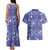 Blue Palaka Japanese Patterns Couples Matching Tank Maxi Dress and Hawaiian Shirt Koi Fish Asanoha Sakura Patchwork Stylized - Polynesian Pride