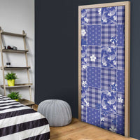 Blue Palaka Japanese Patterns Door Cover Koi Fish Asanoha Sakura Patchwork Stylized - Polynesian Pride
