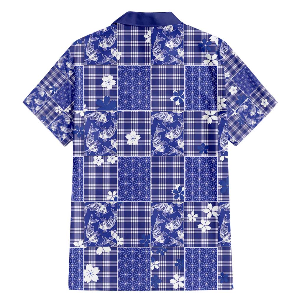 Blue Palaka Japanese Patterns Family Matching Summer Maxi Dress and Hawaiian Shirt Koi Fish Asanoha Sakura Patchwork Stylized - Polynesian Pride