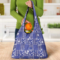 Blue Palaka Japanese Patterns Grocery Bag Koi Fish Asanoha Sakura Patchwork Stylized - Polynesian Pride