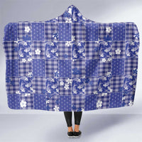 Blue Palaka Japanese Patterns Hooded Blanket Koi Fish Asanoha Sakura Patchwork Stylized - Polynesian Pride
