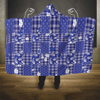 Blue Palaka Japanese Patterns Hooded Blanket Koi Fish Asanoha Sakura Patchwork Stylized - Polynesian Pride