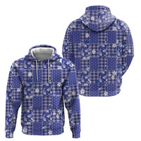 Blue Palaka Japanese Patterns Hoodie Koi Fish Asanoha Sakura Patchwork Stylized - Polynesian Pride