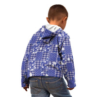 Blue Palaka Japanese Patterns Kid Hoodie Koi Fish Asanoha Sakura Patchwork Stylized - Polynesian Pride