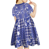 Blue Palaka Japanese Patterns Kid Short Sleeve Dress Koi Fish Asanoha Sakura Patchwork Stylized - Polynesian Pride
