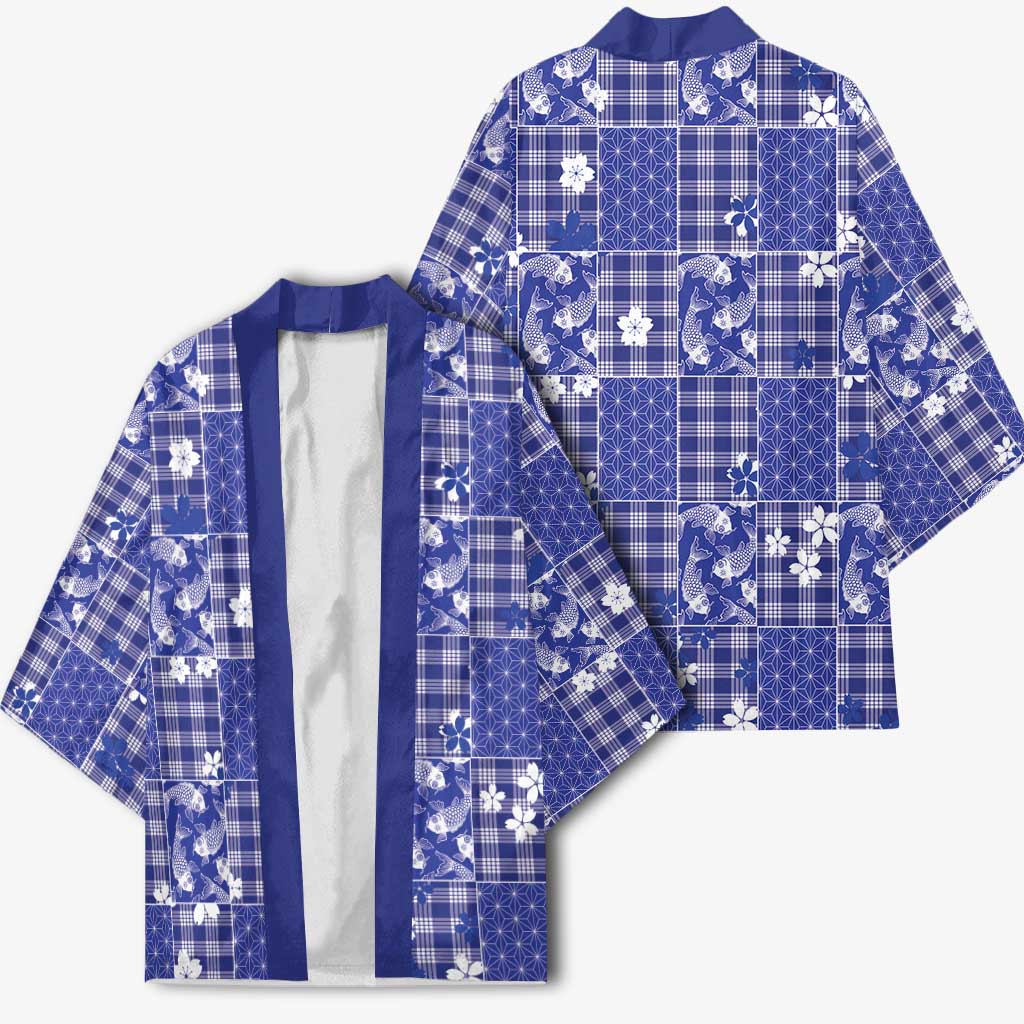 Blue Palaka Japanese Patterns Kimono Koi Fish Asanoha Sakura Patchwork Stylized - Polynesian Pride