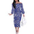 Blue Palaka Japanese Patterns Off The Shoulder Long Sleeve Dress Koi Fish Asanoha Sakura Patchwork Stylized - Polynesian Pride