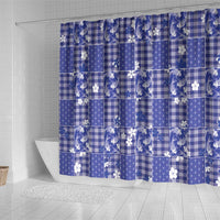 Blue Palaka Japanese Patterns Shower Curtain Koi Fish Asanoha Sakura Patchwork Stylized - Polynesian Pride