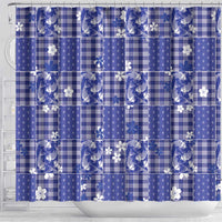 Blue Palaka Japanese Patterns Shower Curtain Koi Fish Asanoha Sakura Patchwork Stylized - Polynesian Pride