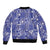 Blue Palaka Japanese Patterns Sleeve Zip Bomber Jacket Koi Fish Asanoha Sakura Patchwork Stylized - Polynesian Pride