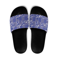 Blue Palaka Japanese Patterns Slide Sandals Koi Fish Asanoha Sakura Patchwork Stylized - Polynesian Pride