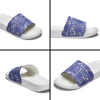 Blue Palaka Japanese Patterns Slide Sandals Koi Fish Asanoha Sakura Patchwork Stylized - Polynesian Pride