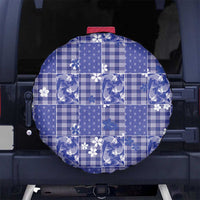 Blue Palaka Japanese Patterns Spare Tire Cover Koi Fish Asanoha Sakura Patchwork Stylized - Polynesian Pride