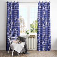 Blue Palaka Japanese Patterns Window Curtain Koi Fish Asanoha Sakura Patchwork Stylized - Polynesian Pride