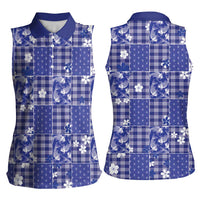 Blue Palaka Japanese Patterns Women Sleeveless Polo Shirt Koi Fish Asanoha Sakura Patchwork Stylized - Polynesian Pride