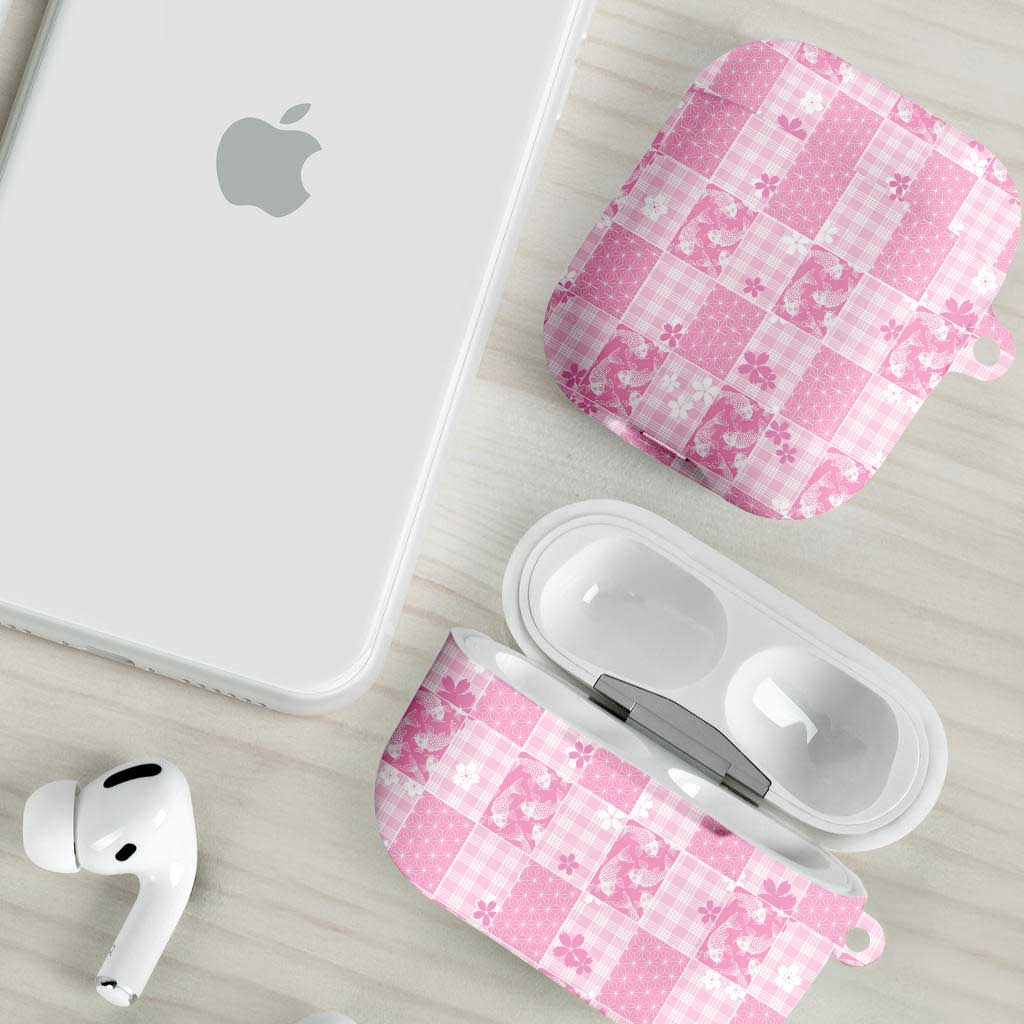 Pink Palaka Japanese Patterns AirPods Case Koi Fish Asanoha Sakura Patchwork Stylized - Polynesian Pride