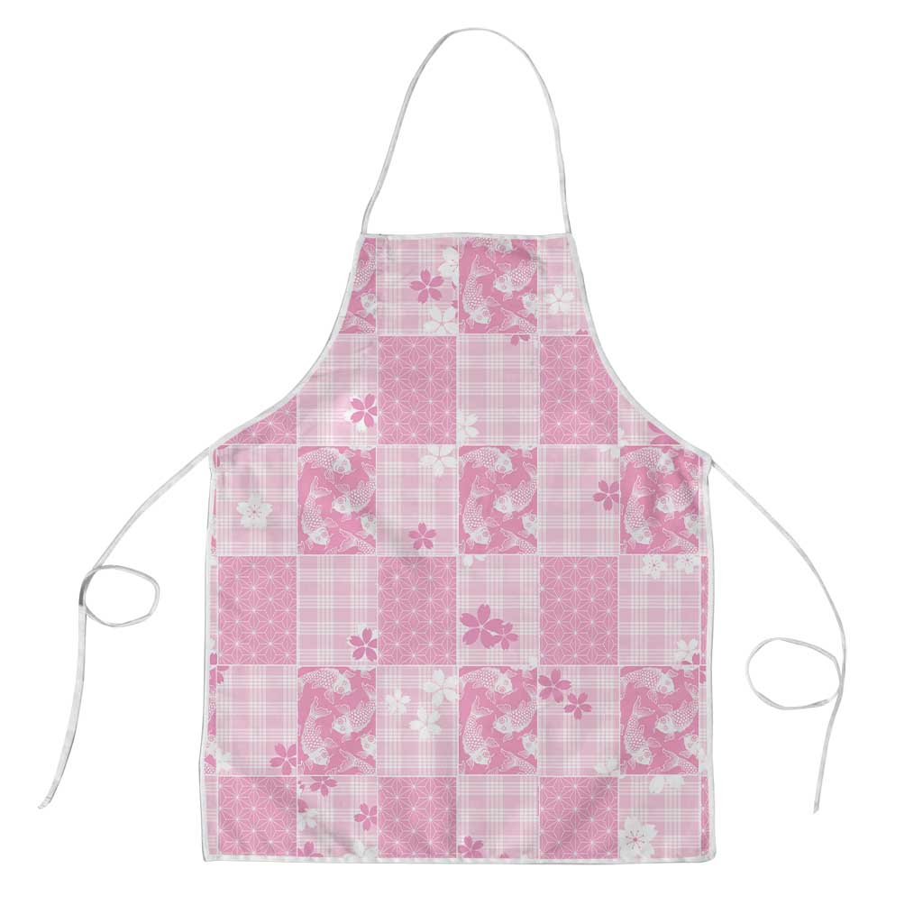 Pink Palaka Japanese Patterns Apron Koi Fish Asanoha Sakura Patchwork Stylized - Polynesian Pride