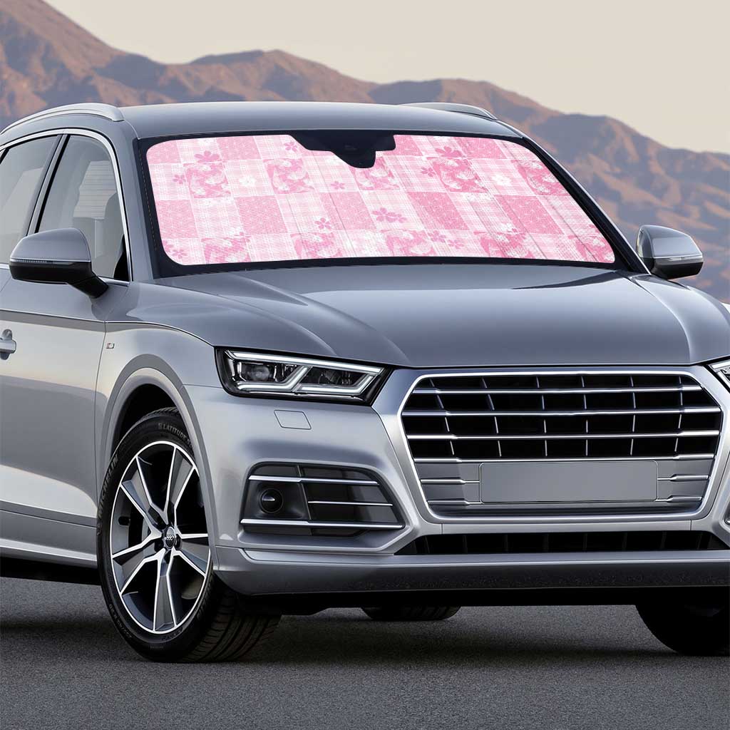 Pink Palaka Japanese Patterns Auto Sun Shade Koi Fish Asanoha Sakura Patchwork Stylized - Polynesian Pride